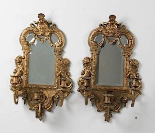 PAIR OF FRENCH GILT BRONZE 3 LIGHT MIRRORED SCONCES