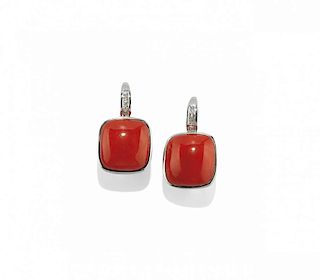 pair of coral and diamond earrings