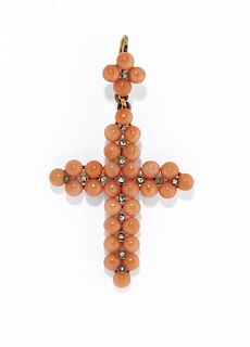 antique coral and gold cross-pendant