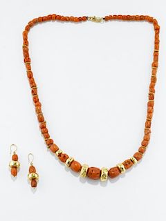 coral and gold demi-parure