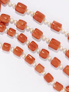 coral and pearl long necklace