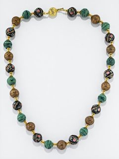 YELLOW GOLD AND "MURRINE" NECKLACE