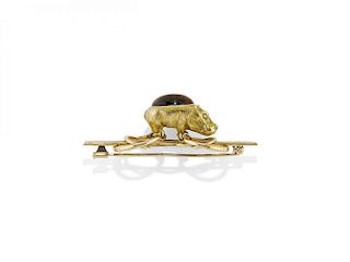 YELLOW GOLD "HIPPO" BROOCH