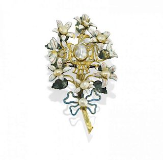 ANTIQUE ENAMEL AND GOLD BROOCH