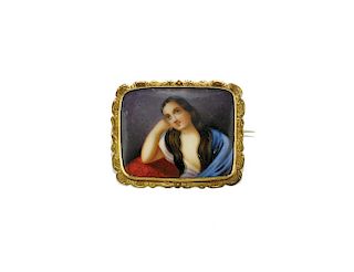 ANTIQUE GOLD AND ENAMEL BROOCH