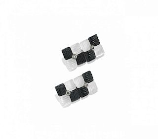 pair of rock crystal, onyx, mother of pearl and diamond cufflinks