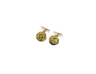 pair of yellow gold cufflinks, lalique