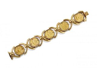 YELLOW GOLD AND  20 SWISS FRANCS BRACELET