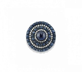 blue sapphire and diamond brooch