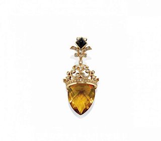 citrine quartz and diamond pendant