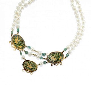 Pertabgarh enamel and pearl necklace