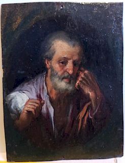Old Master Portrait of Old Man Oil on Copper