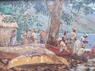 Carlos Otero (1886-1977) Venezuelan Oil Painting "Pescadores, Naiguata"