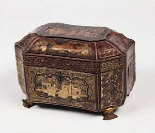 REGENCY OCTAGON SHAPED LACQUERED TEA CADDY