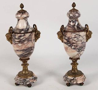 PAIR OF FRENCH BRONZE MOUNTED MARBLE CASSOLLETTES