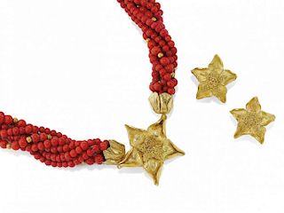 gold and coral demi-parure