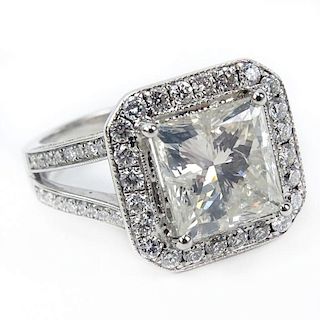 Approx. 3.00 Carat Princess Cut Diamond and 18 Karat White Gold Engagement Ring accented with 1.0 Carat Pave Set Round Brilli