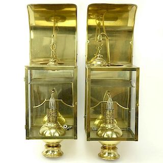 Pair of Modern Brass and Glass Wall Light Fixtures.