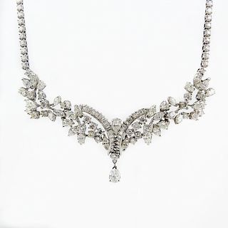 Vintage Approx. 19.0-20.0 Carat Round Brilliant, Pear and Baguette Diamond and 14K White Gold Pendant Necklace.