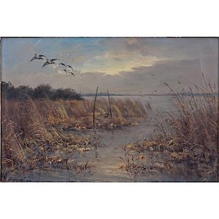 D. Akkerman, Dutch (19/20th C) Oil on canvas "Dutch Marsh".