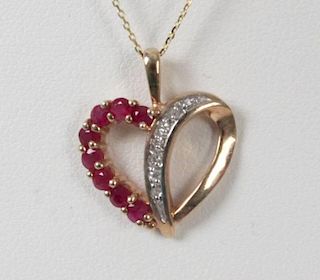 14K DIAMOND AND RUBY PENDANT NECKLACE