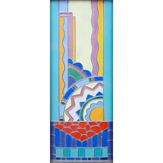Art Deco Style Enamel On Lucite or Glass Panel.