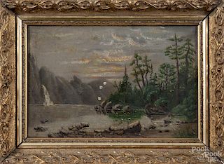 Oil on canvas landscape, signed E. B. Damell, '79, 6 3/4'' x 10''.