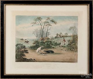 Three color engraved hunting scenes, by T. Sutherland, after the works by D. Wolstenholme, 10'' x 13''