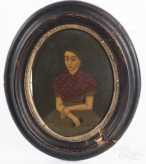 Oil on tin portrait of a woman, 19th c.