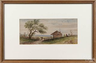 Julius Augustus Beck (American 1831-1915), watercolor landscape with a cottage, signed lower left, 6