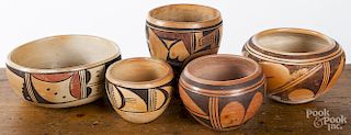 Five Hopi pottery bowls/vases