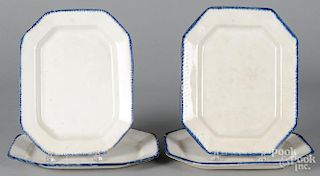Four pearlware blue feather edge platters