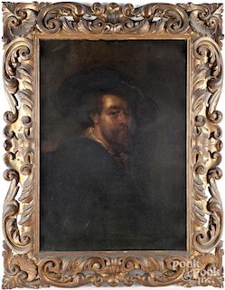 Oil on canvas portrait, in the manner of Rembrandt