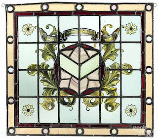 Seven stained glass windows, 20th c., largest - 26" x 23 1/2".