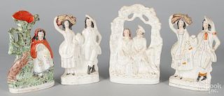 Four Staffordshire figural groups