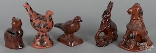 Five contemporary redware animals by Seagraves