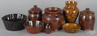 Eight pieces of contemporary redware
