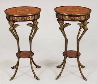 PAIR OF BRONZE MOUNTED MARQUETRY INLAID TABLES