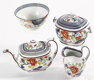 Four-piece Gaudy Dutch single rose tea service