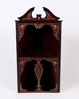 ENGLISH MARQUETRY INLAID HANGING CORNER WHAT-NOT
