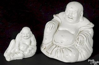 Two Chinese blanc de chin Hotei figures