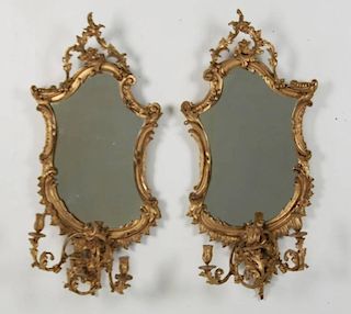 PAIR OF 19TH C. ROCOCO STYLE MIRRORED SCONCE