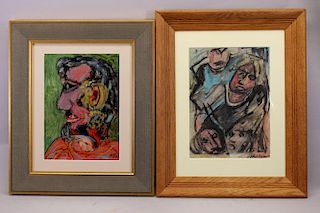(2), Signed 20th C. Abstract Paintings of Figures