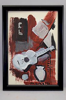 Signed, 20th C. Cubist Painting of Guitar