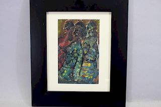 Signed, 20th C. Abstract Painting of 3 Figures