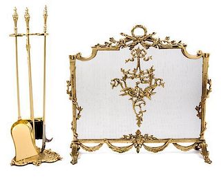 * Two Rococo Style Brass Firescreens Height of taller screen 29 1/2 inches.