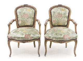 * A Pair of Louis XV Style Painted Fauteuils Height 34 inches.