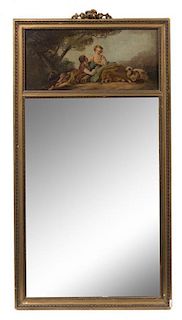 * A French Painted and Parcel Gilt Trumeau Mirror Height 58 x width 29 inches.