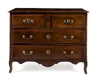 A Louis XV Provincial Walnut Commode Height 35 1/2 x width 47 1/2 x depth 22 inches.