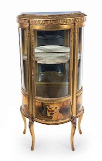 * A Louis XV Style Vernis Martin Vitrine Height 55 1/2 x width 26 x depth 13 inches.